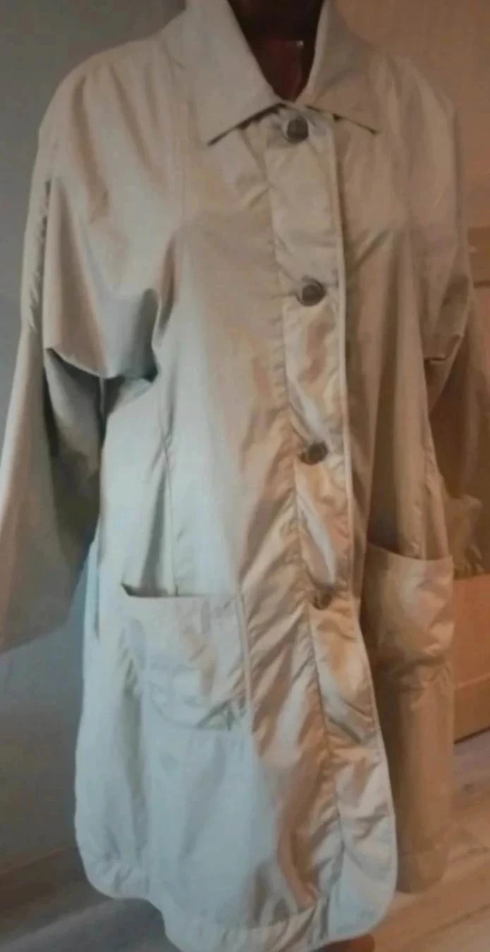 Long manteau femme, crème satiné, Doublure kaki, MCP T42